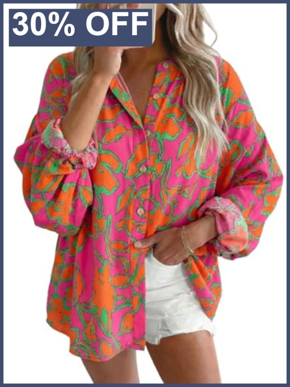 Astylish Womens Boho Floral Loose Button Down Blouse V Neck Ruffle Long Sleeve
